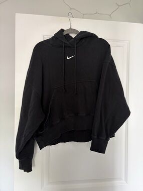 Nike Black Women's Cropped Crewneck Hoodie with White Swoosh